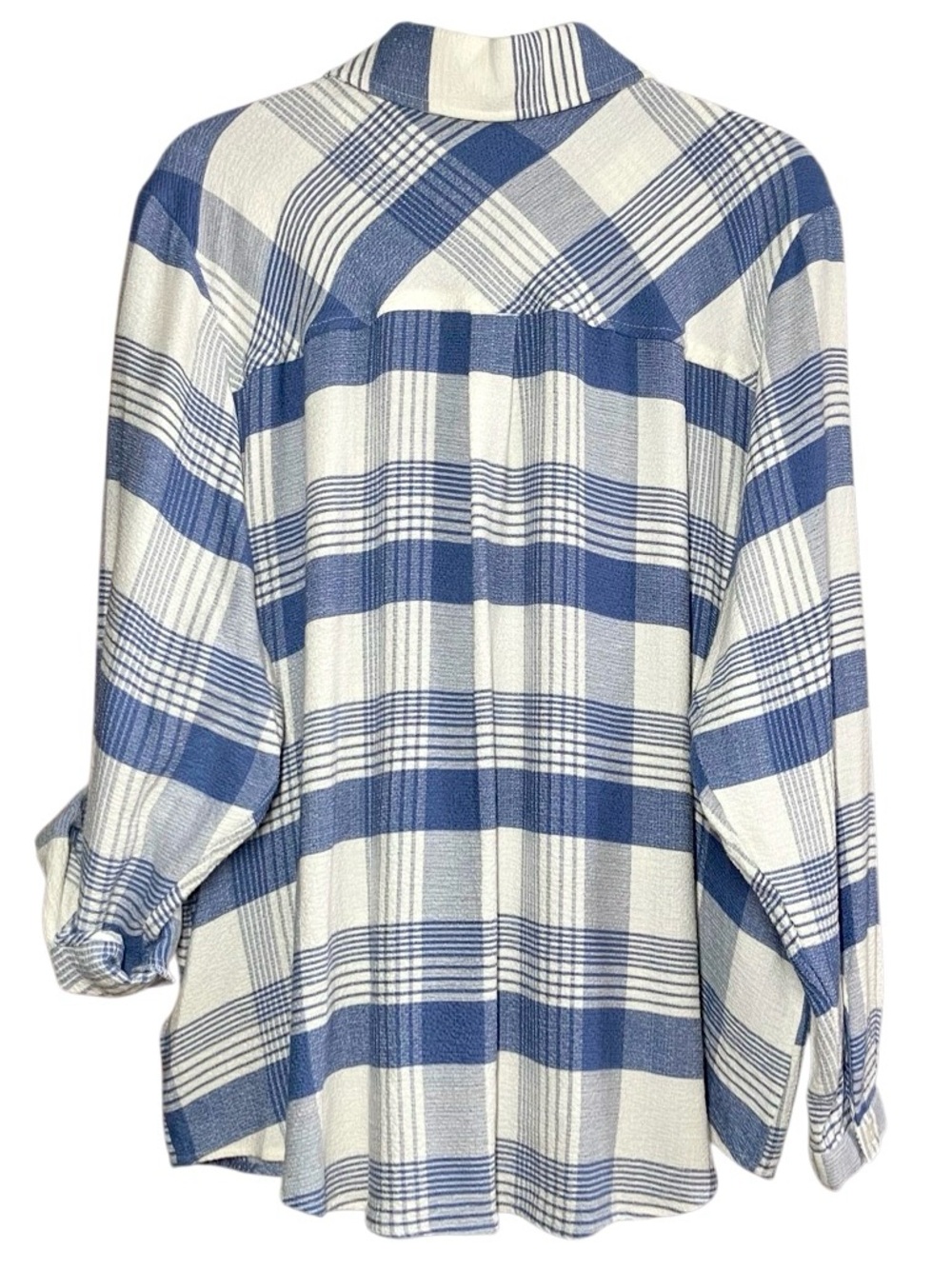 Philosophy Plaid Long Sleeve in Blue/Creamy White Women’s 1X - Picture 5 of 8
